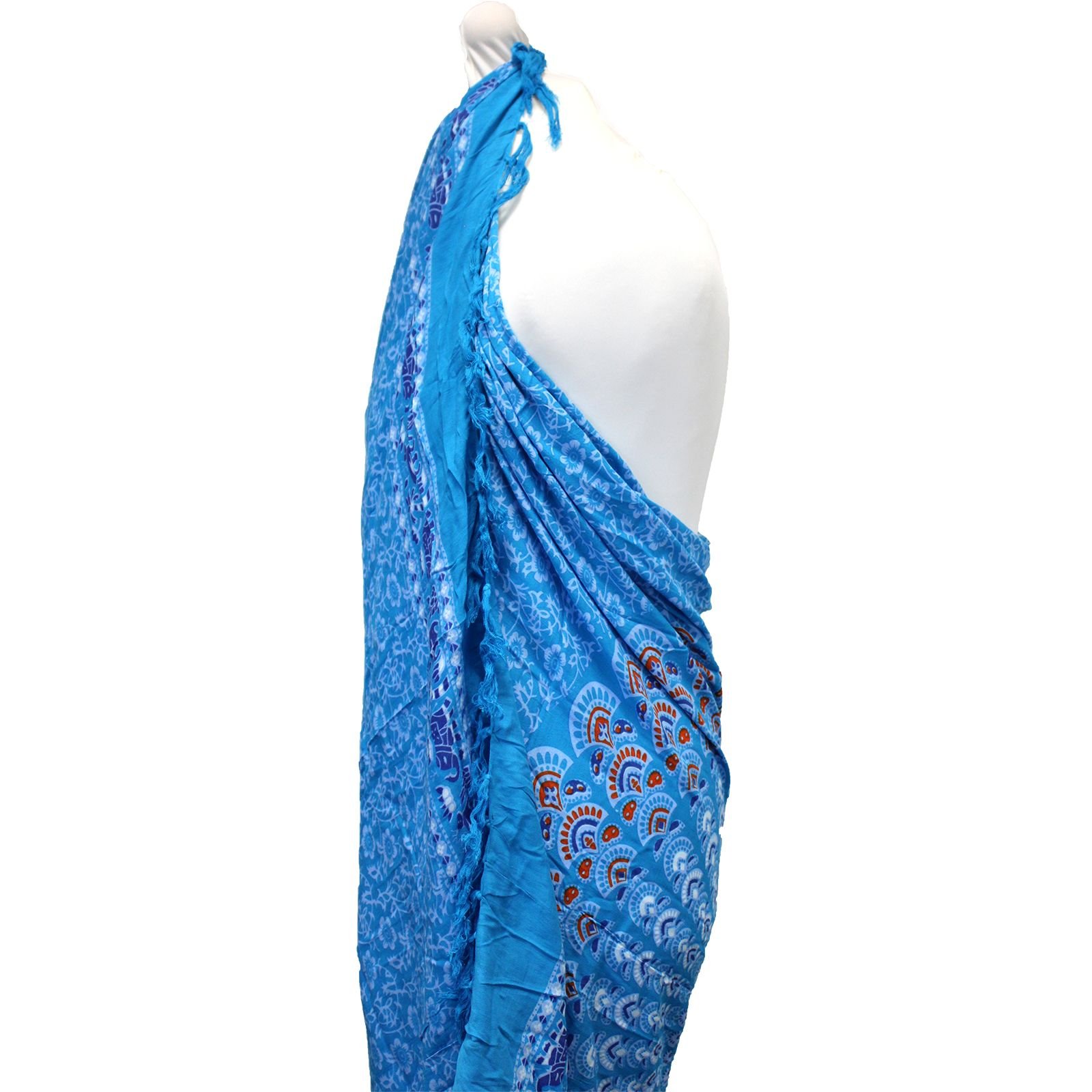 Mandalų sarongas „Teal Orange Mandela“ – lengvas rayon audinio ritualas vasaros akimirkoms