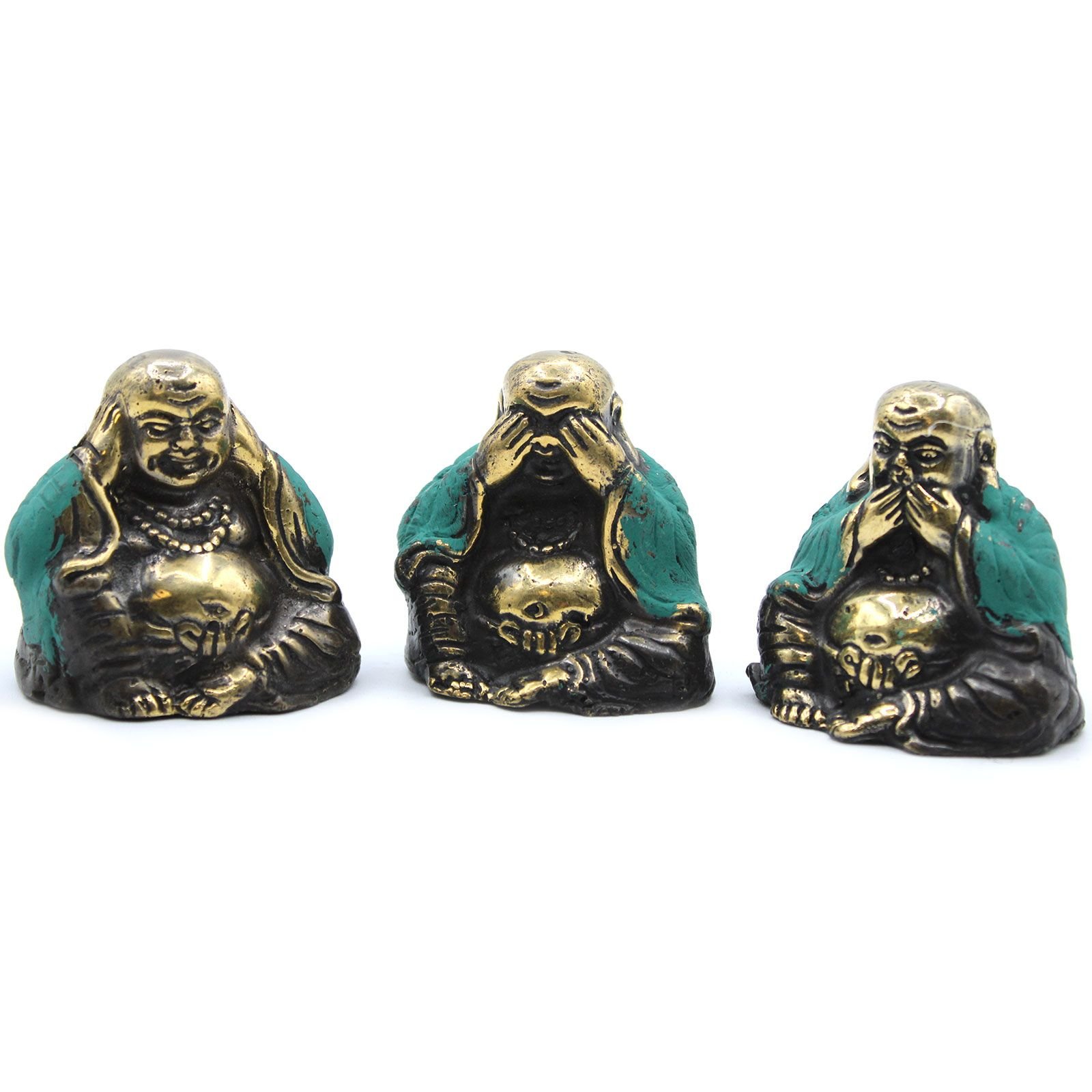 3 dalių Budos figūrėlių rinkinys „See No Evil“ – žalvario ramybės akcentas
