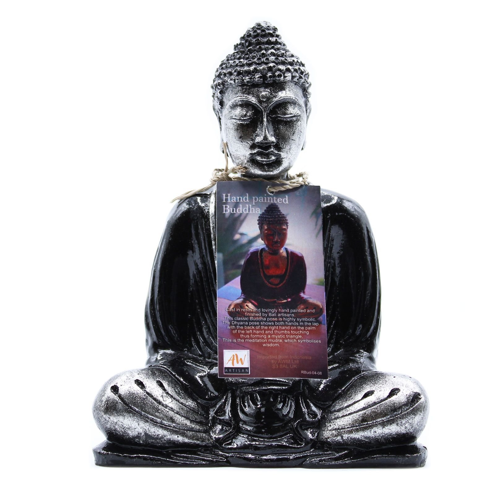Alternative view of Rankomis dažyta Budos figūrėlė „Black & Grey Buddha“ – vidinės ramybės akcentas