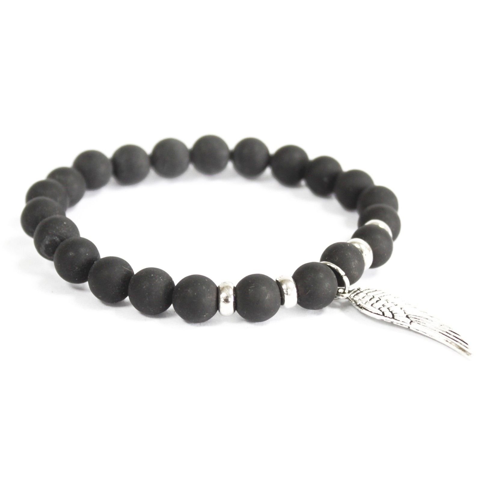 Apyrankė „Angel Wing / Black Agate“ – juodo agato boho ramybės akcentas