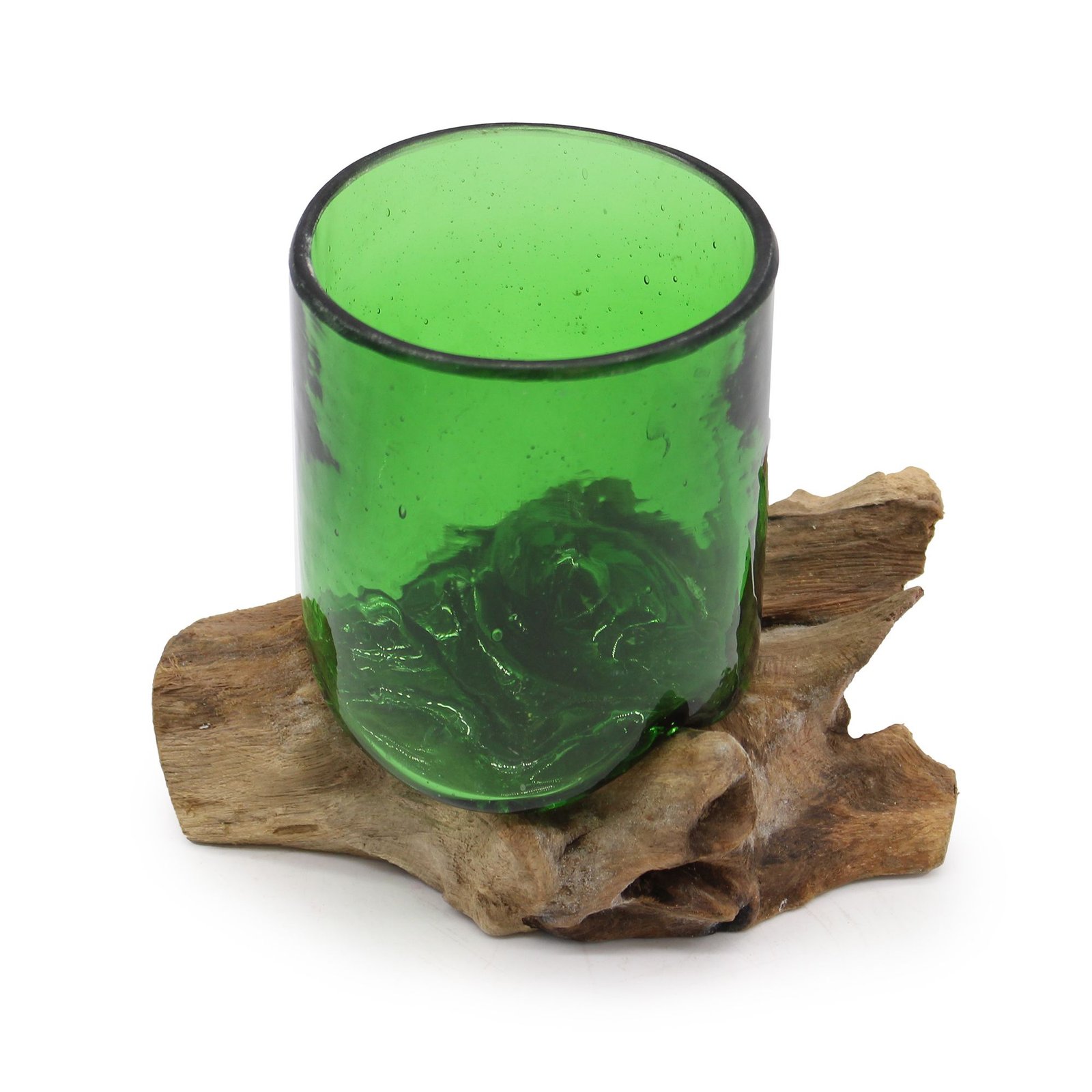 Alternative view of Dekoratyvinė stiklo skulptūra ant medžio iš perdirbtų alaus butelių – „Beer Glass on Wood“
