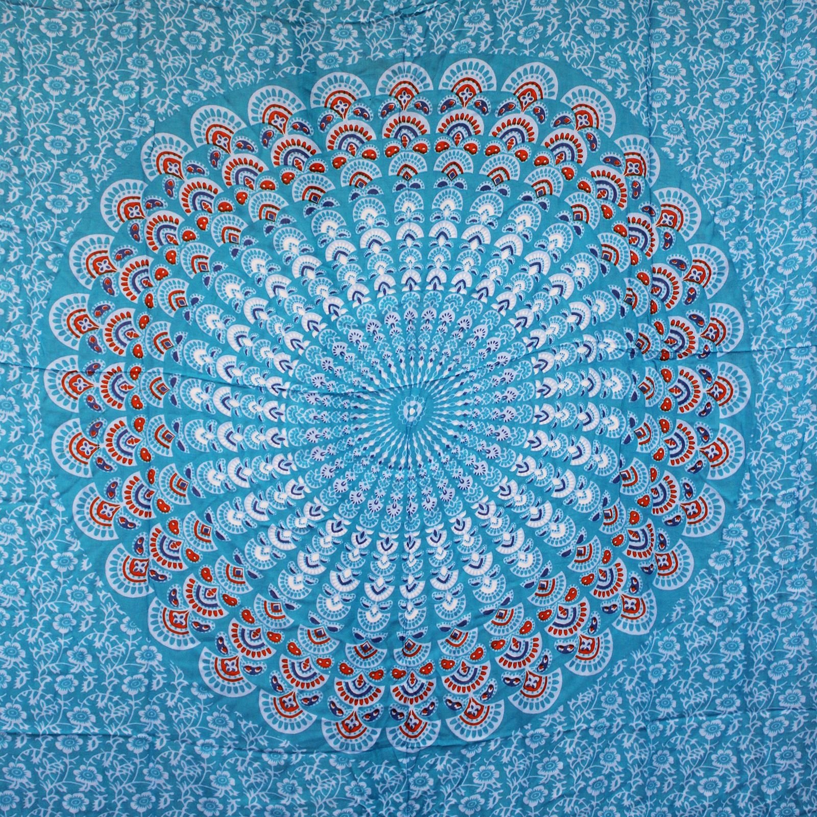 Alternative view of Mandalų sarongas „Teal Orange Mandela“ – lengvas rayon audinio ritualas vasaros akimirkoms