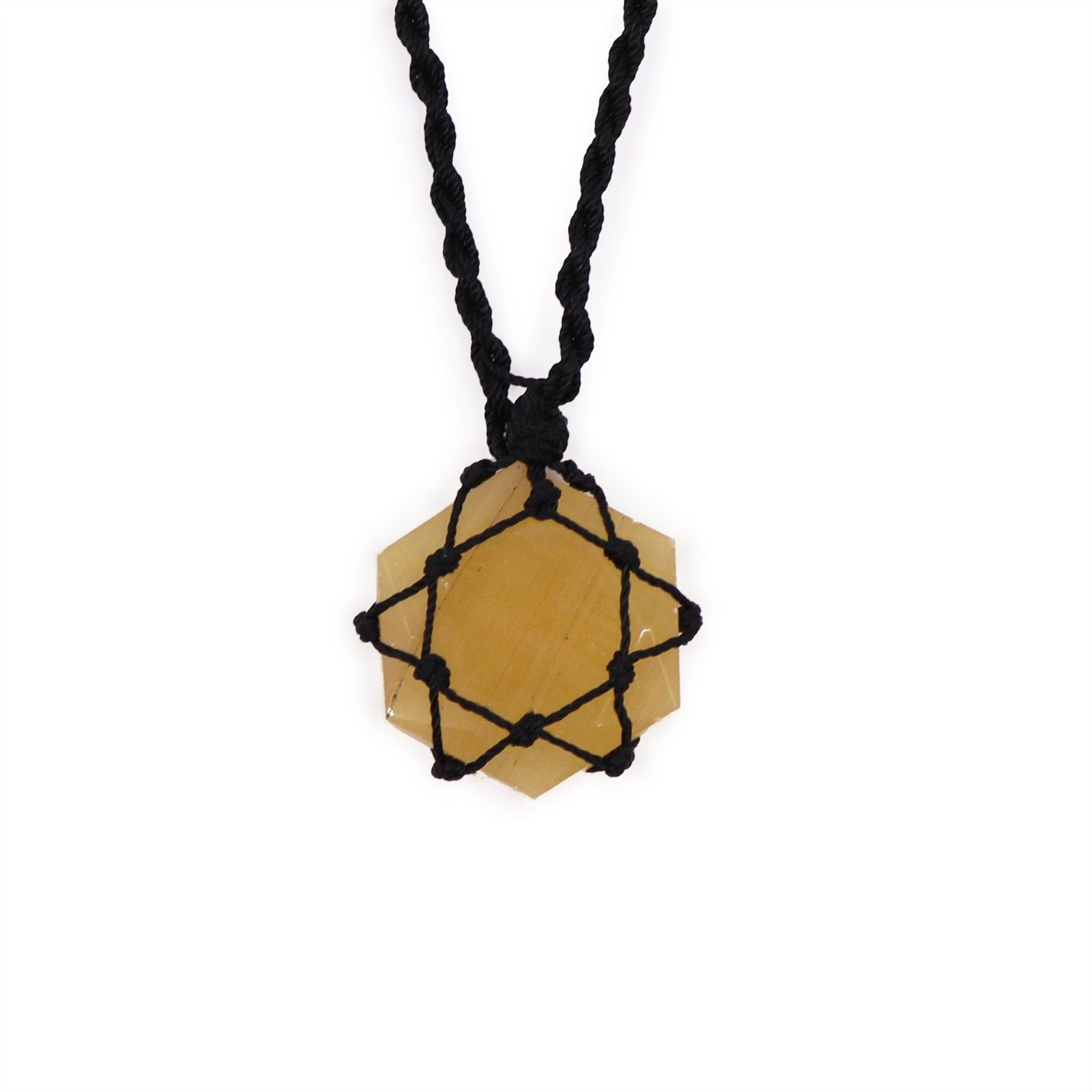 Pakabukas su brangakmeniu „Yellow Quartz“ – šešiakampė šviesos nata su nėriniais