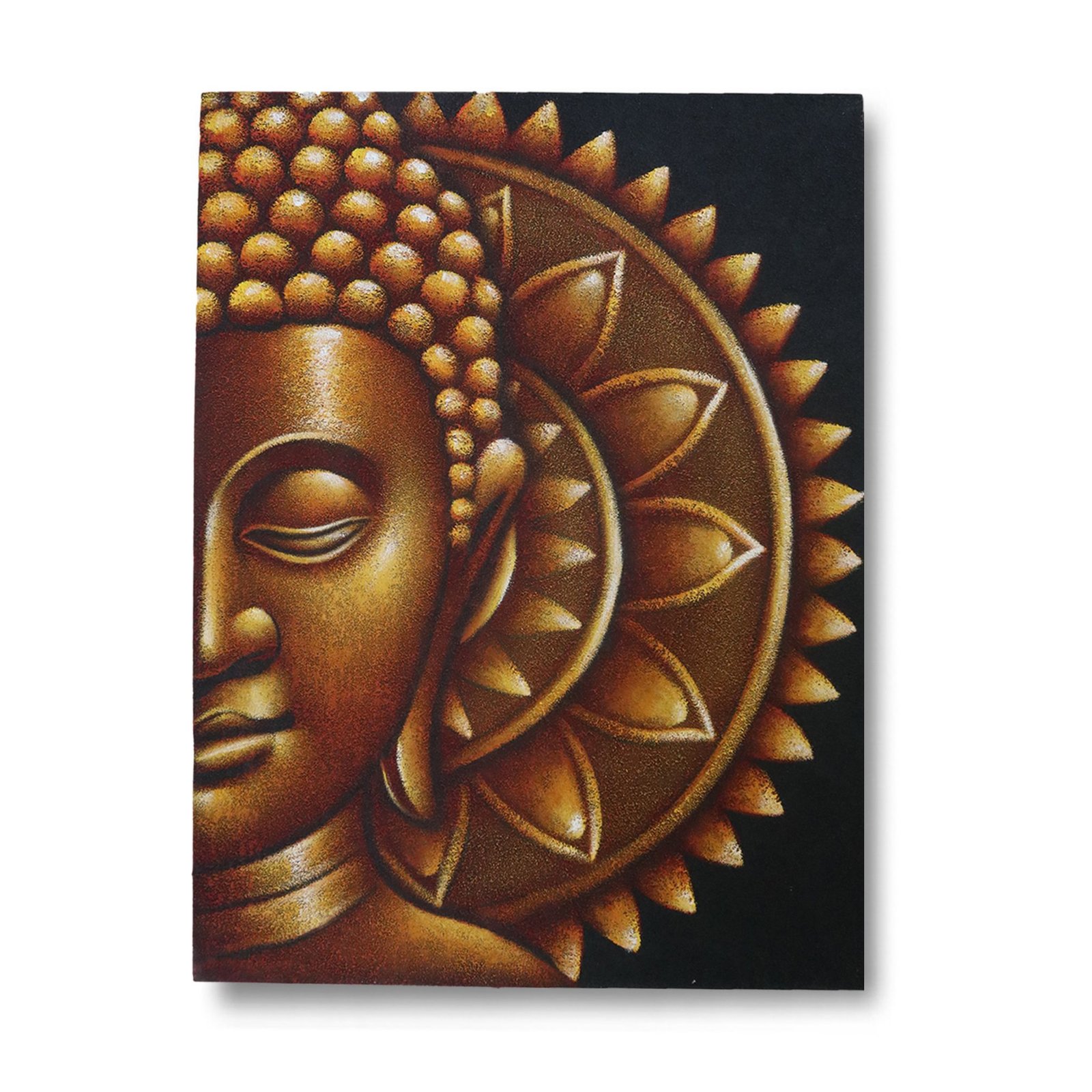 Sienos dekoras „Auksinis pusinis Buda mandala“ – 60 × 80 cm ramybės akcentas