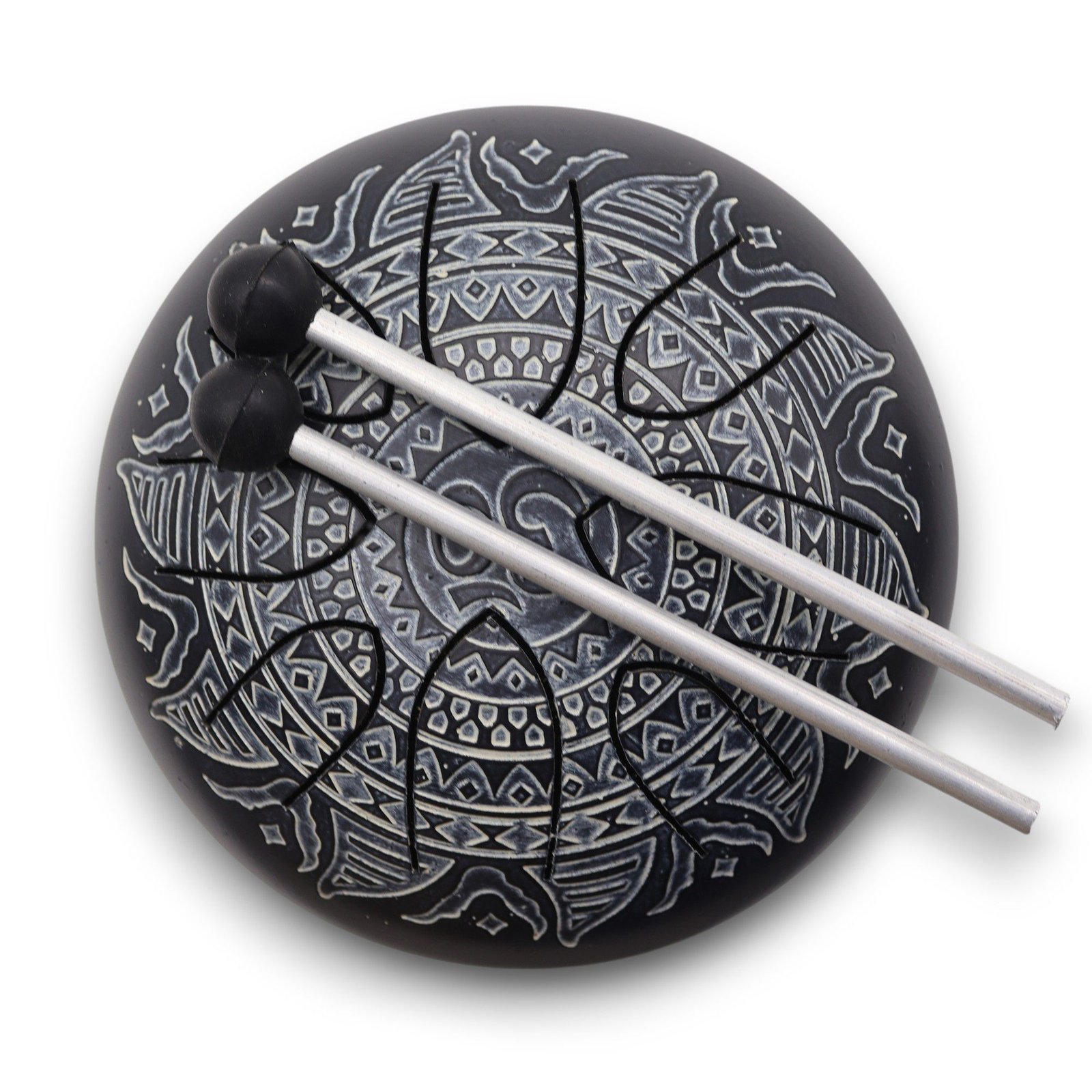 Plieninis liežuvėlinis Happy būgnas „Om Mandala“ – 16 cm meditacijos skambesio ritualas