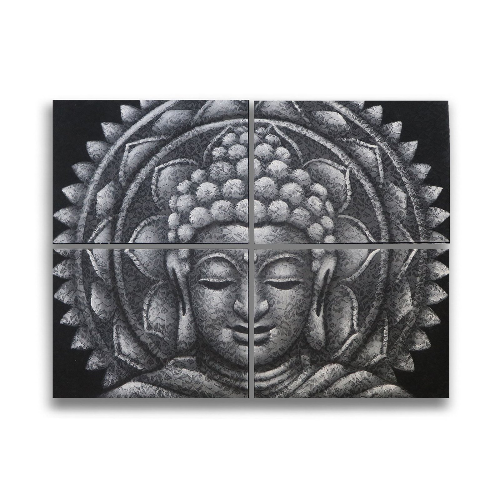 Budos mandalos sienų dekoras „Grey Buddha“ – 30 × 40 cm ramybės akcentas