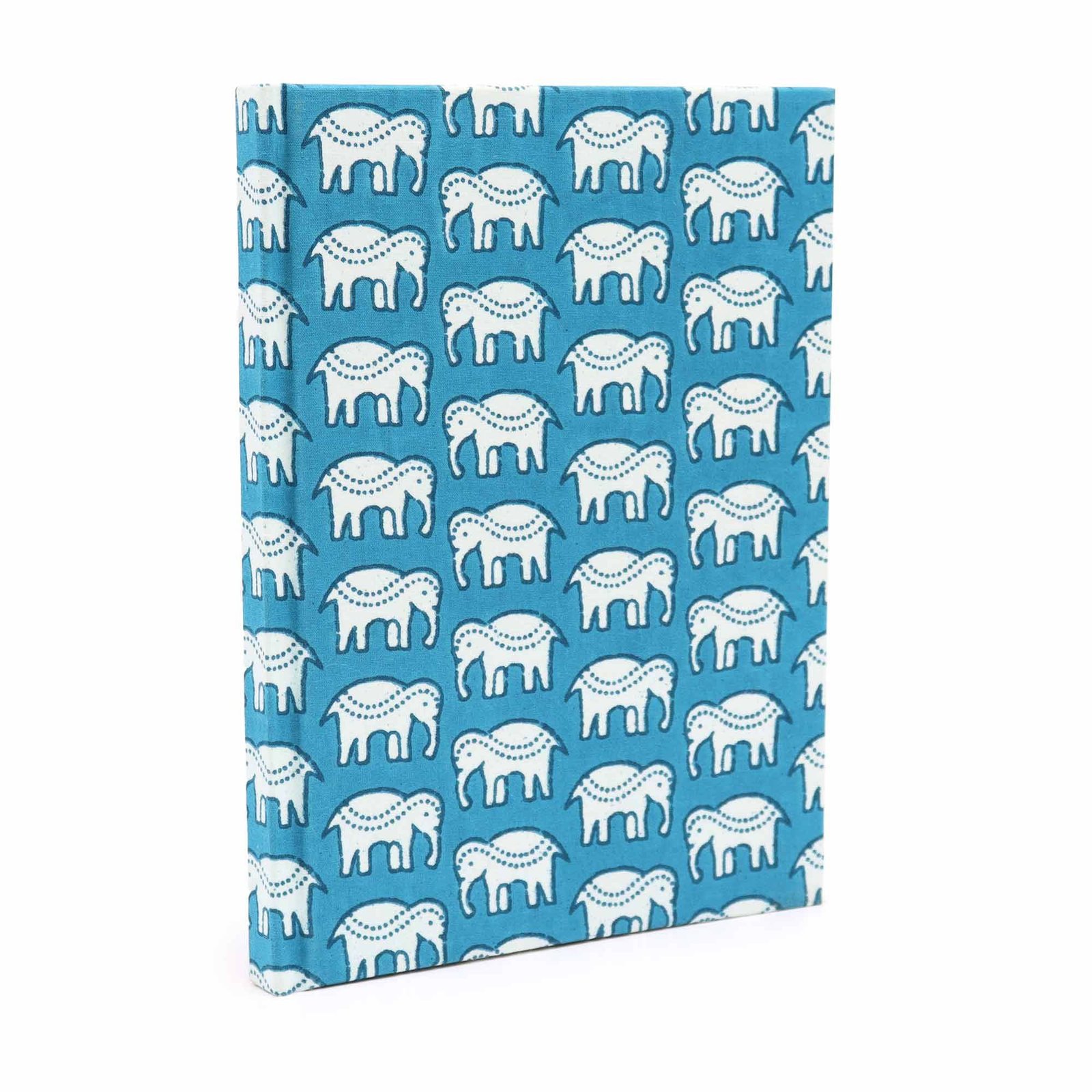 Medvilninis bloknotas „Teal Elephants“ – 20 × 15 cm rankų darbo popieriaus ramybė