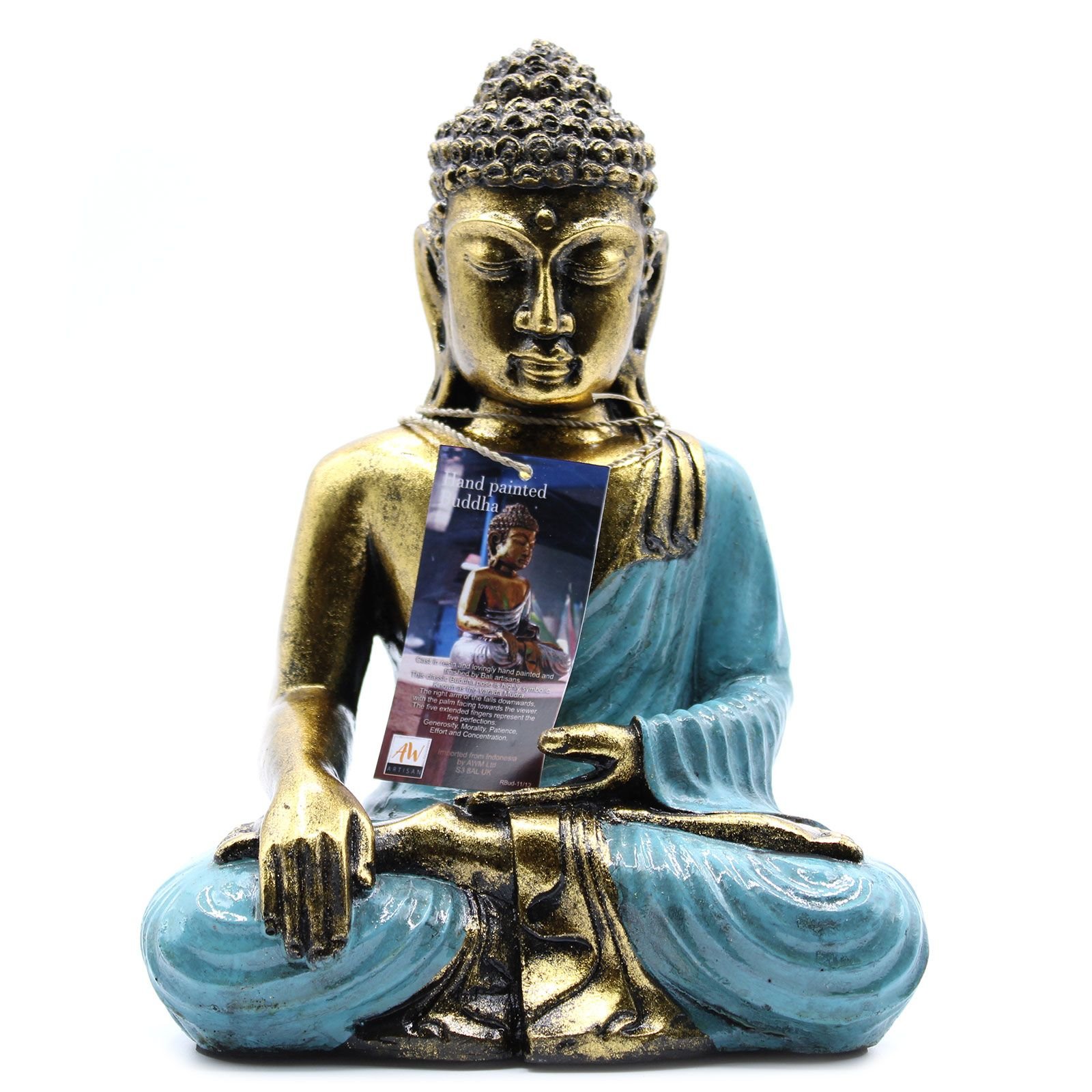 Alternative view of Rankomis dažyta Budos figūrėlė „Teal & Gold Buddha“ – didelė ramybės namų detalė