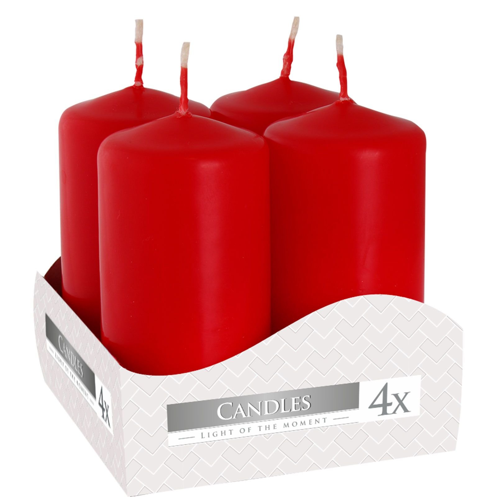 Koloninių žvakių rinkinys „Red“ – 4 raudonos 40×80 mm žvakės jaukiam ritualui