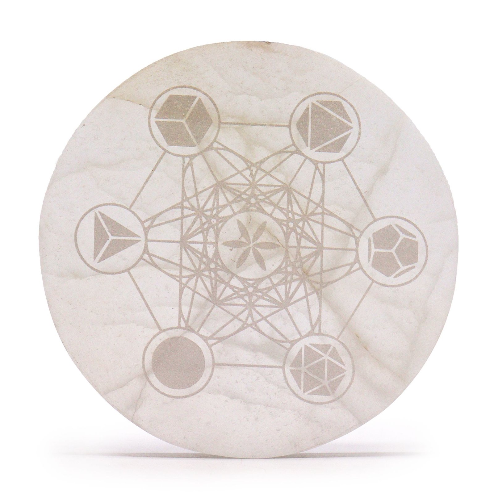 Alternative view of Didelė selenito įkrovimo plokštelė „Sacred Geometry“ – 18 cm šviesos ritualui