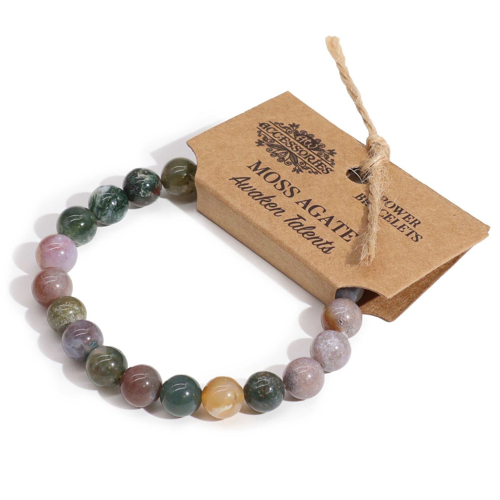 Apyrankė „Moss Agate“ – žemiškos ramybės akmenų žavesys
