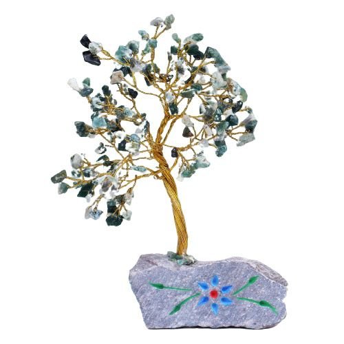 Brangakmenių medelis „Tree Agate“ – rankų darbo indiška žalioji ramybės puošmena