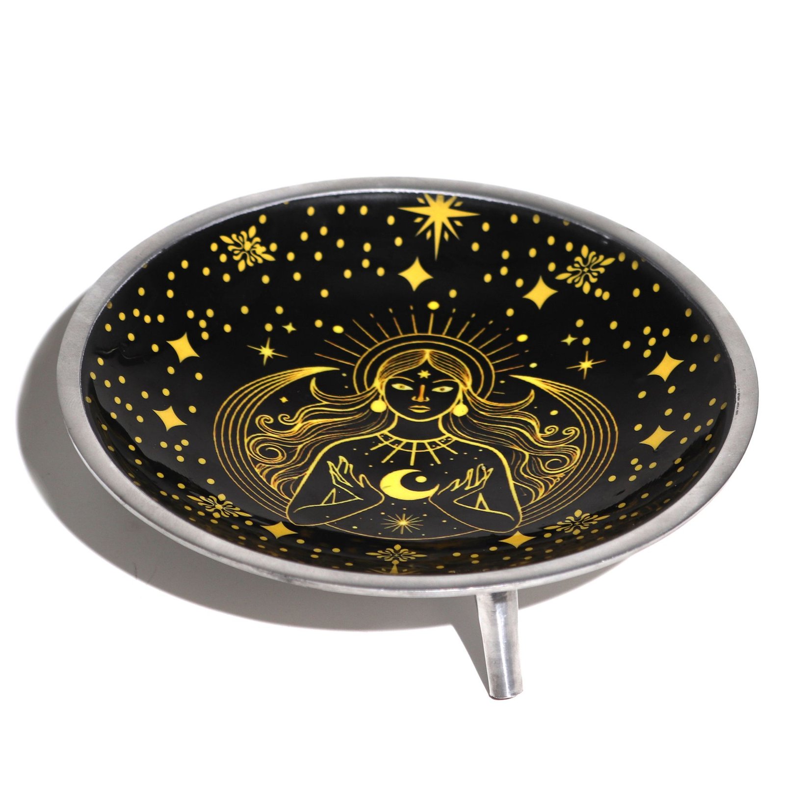 Ritualinė lėkštelė „Gold Goddess on Black“ – trigubų kojelių auksinė paslaptis