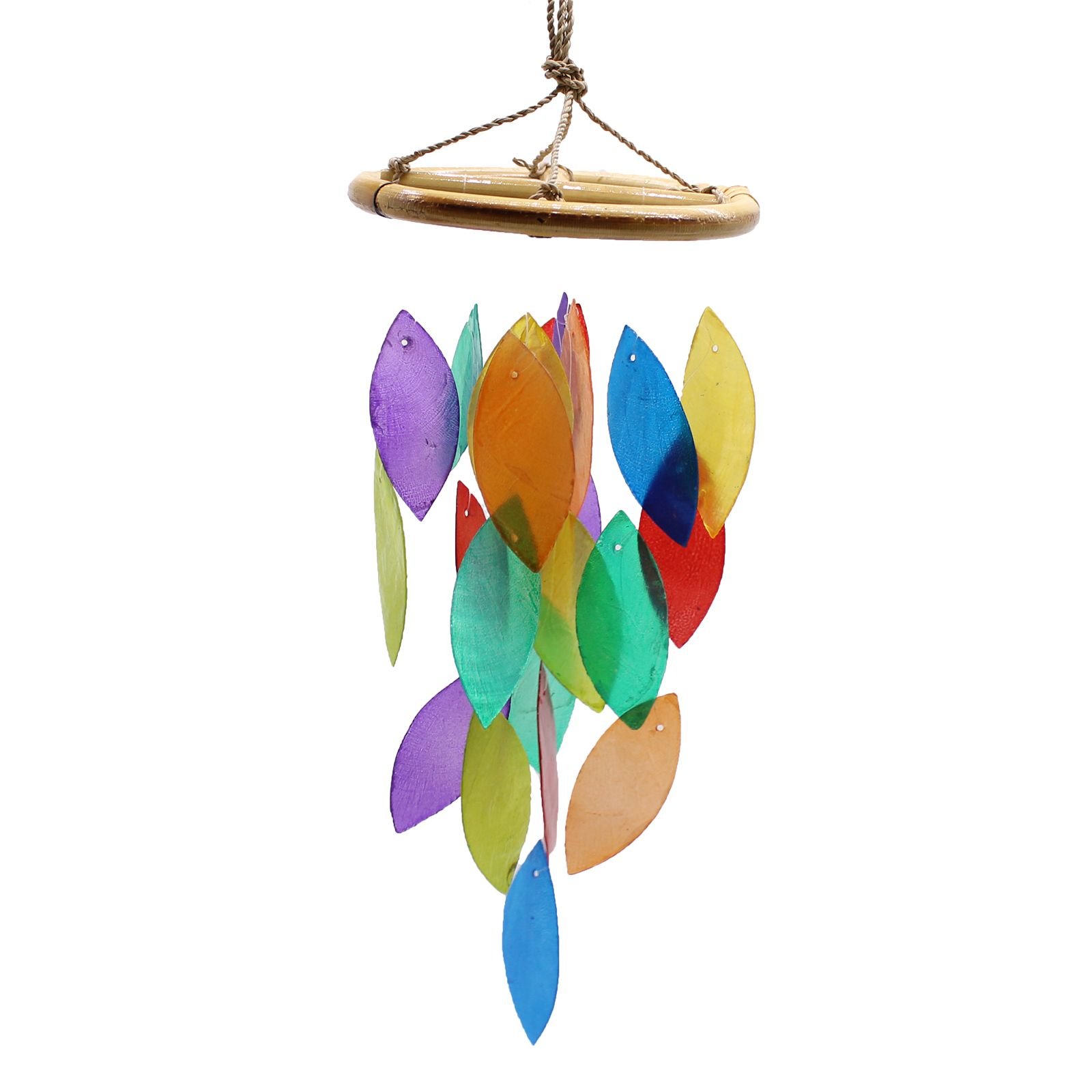 Vėjo varpelis „Rainbow Leaf & Bamboo Drop“ – natūralaus medžio ir jūros nuotaikos dekoras
