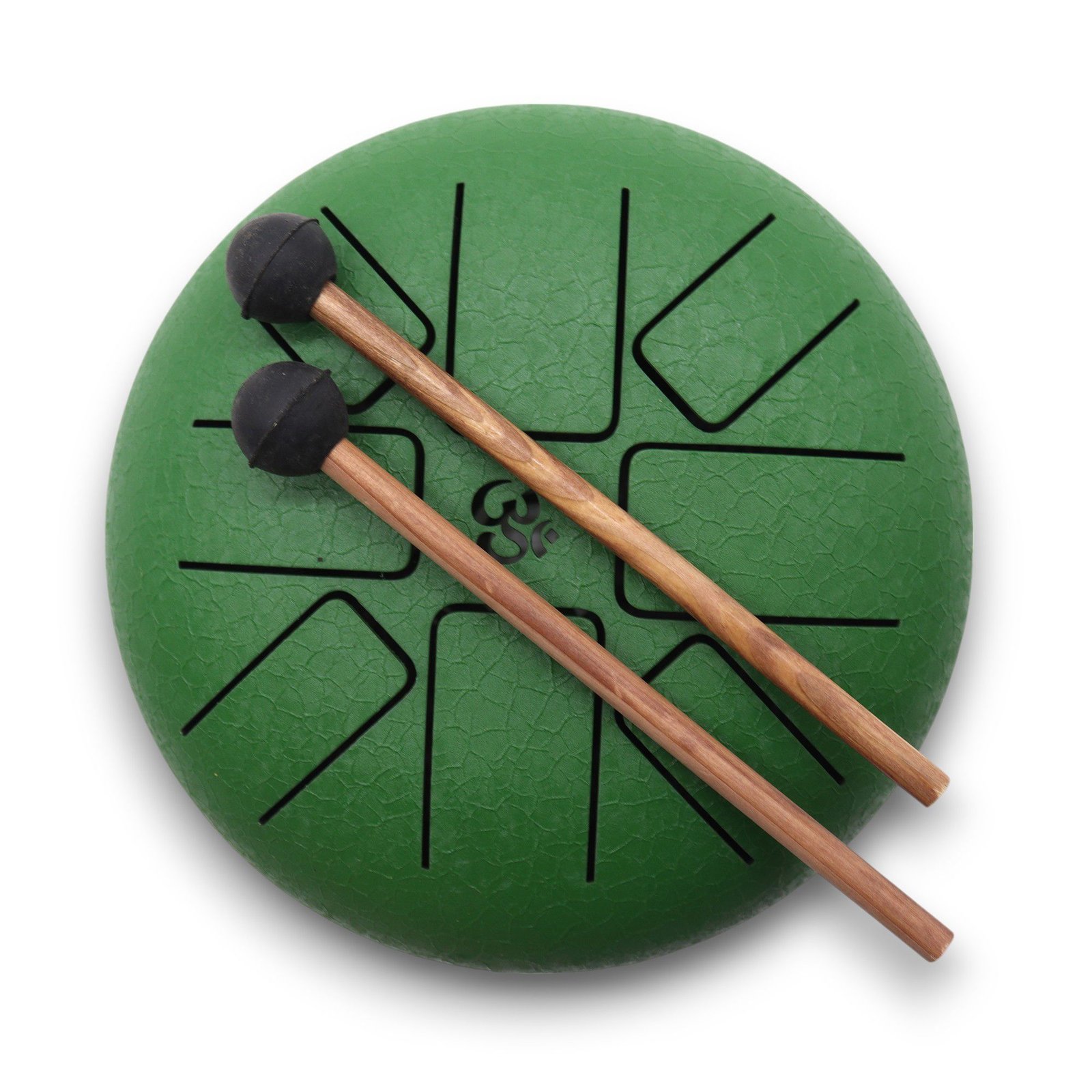 Plieninis liežuvėlinis Happy būgnas „Om Green“ – 16 cm meditacijos skambesys