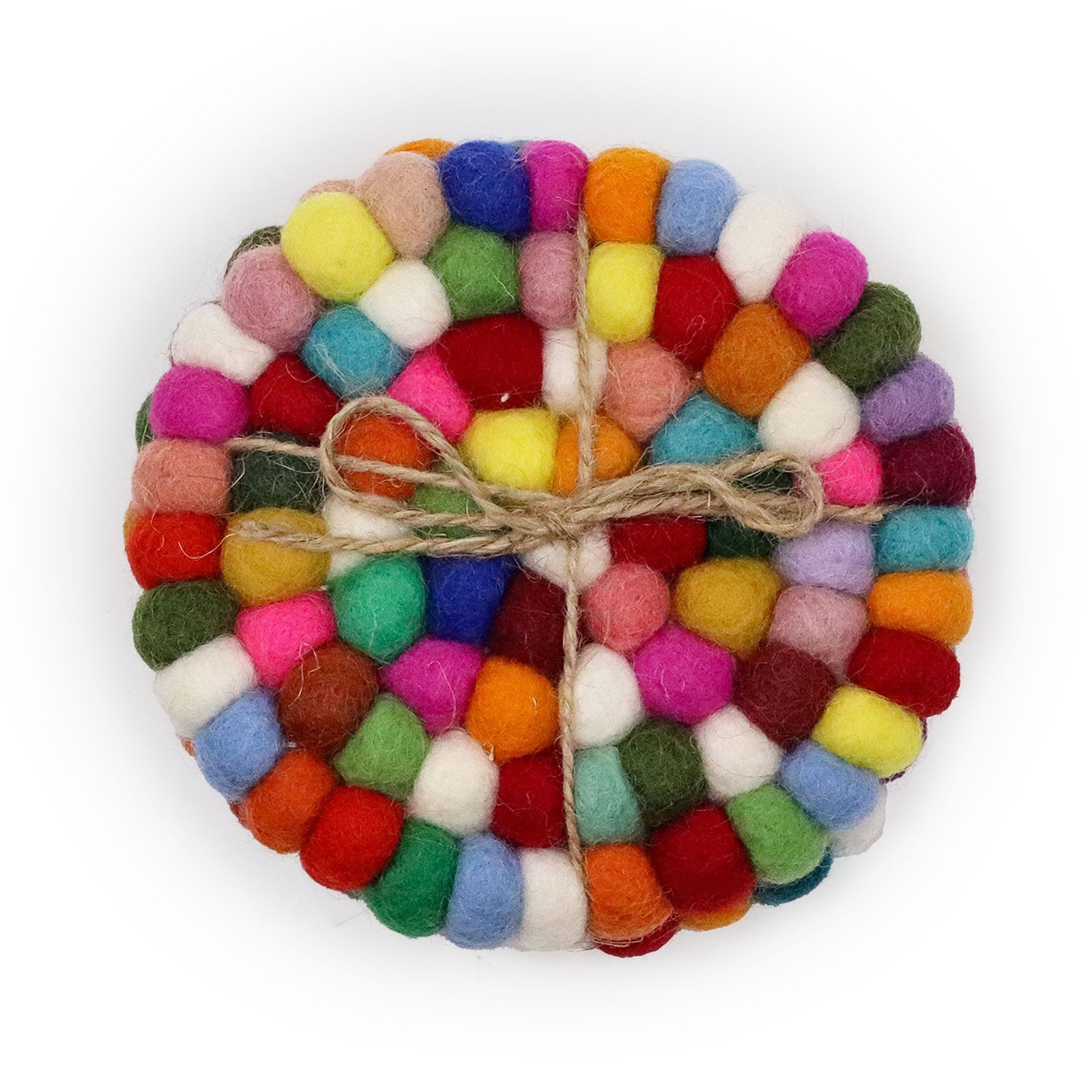 Veltiniai apvalūs stalo padėkliukai „Multi colour“ – 10 cm jaukumo rinkinys, 4 vnt.
