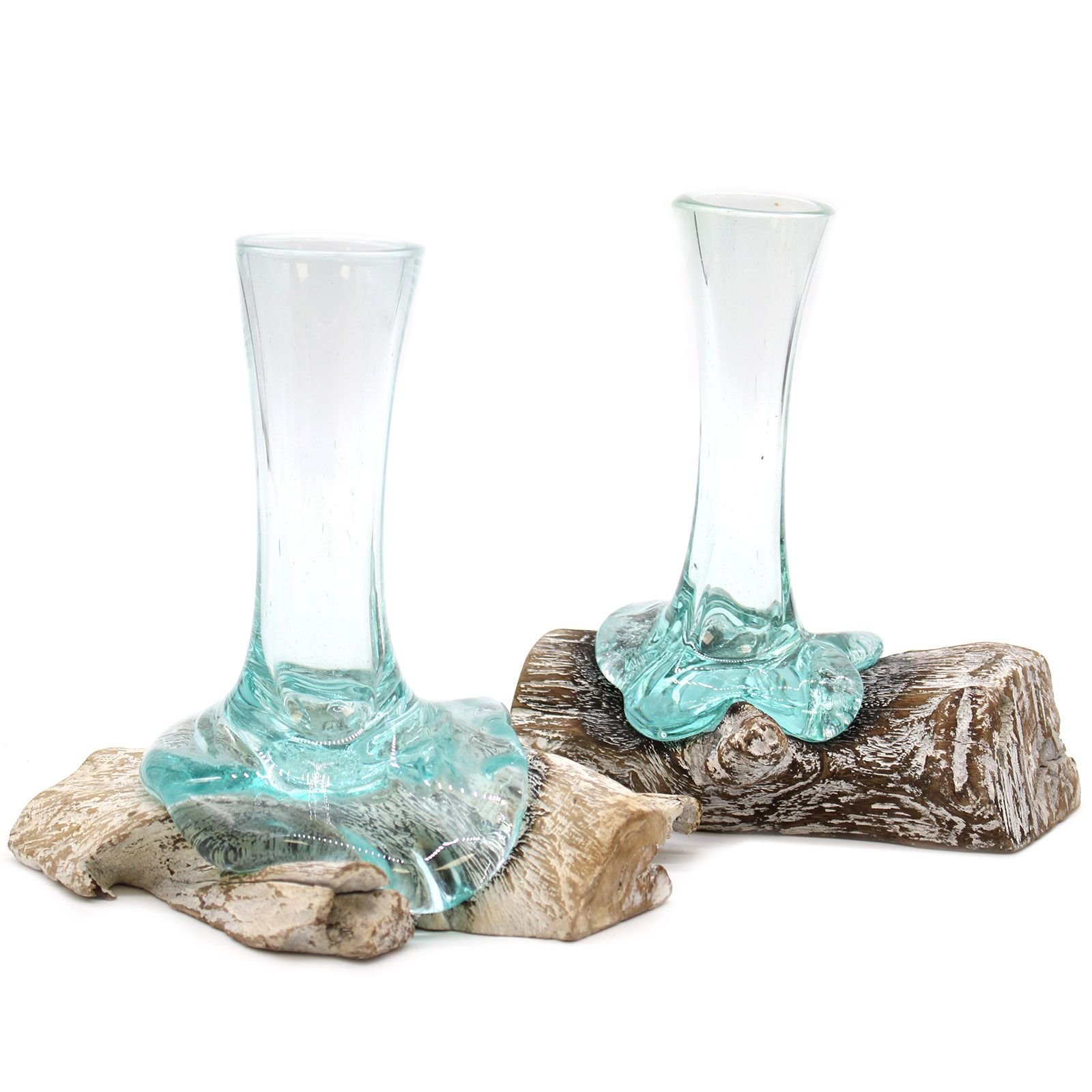 Alternative view of Vaza „Molten Glass on Whitewash Wood“ – mažas lydyto stiklo ir medžio akcentas