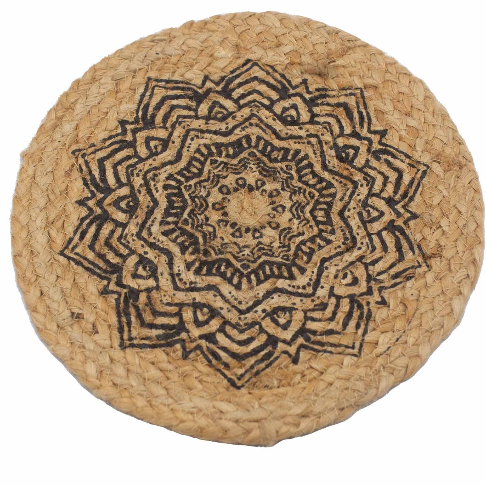 Natūralus stalo padėkliukas „Mandala“ iš džiuto ir medvilnės, 30 cm – jaukiam ritualui
