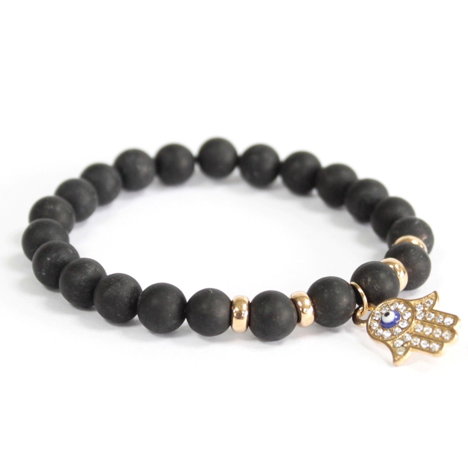 Apyrankė „Hamsa“ iš juodojo agato – boho akmenų ramybės akcentas