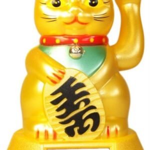 Saulės energija maitinama laimę nešanti katė „Money Cat“ – mojavimo talismanas namams