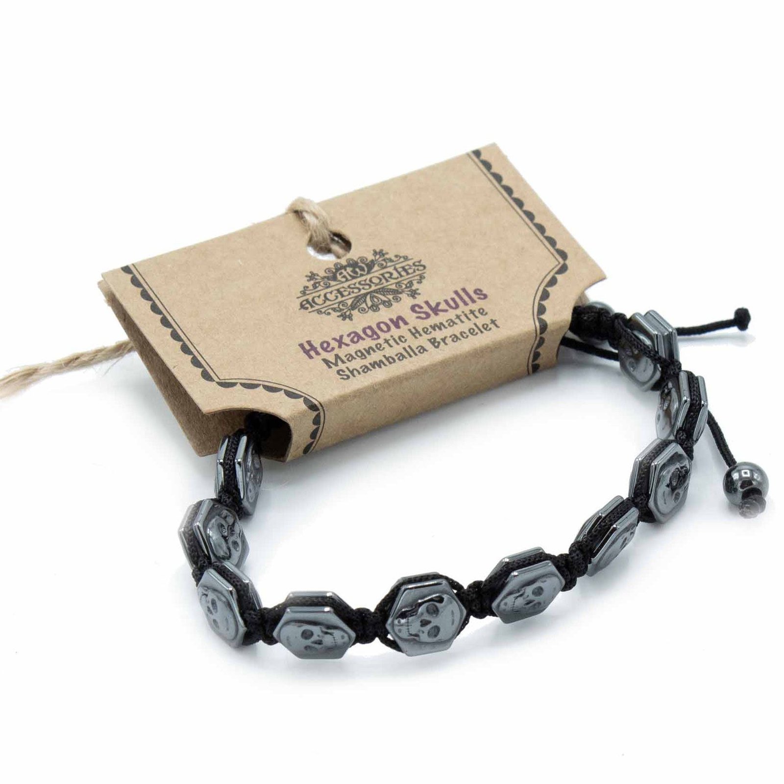 Magnetinė hematito Shamballa apyrankė „Hexagon Skulls“ – paslaptingas energijos srautas