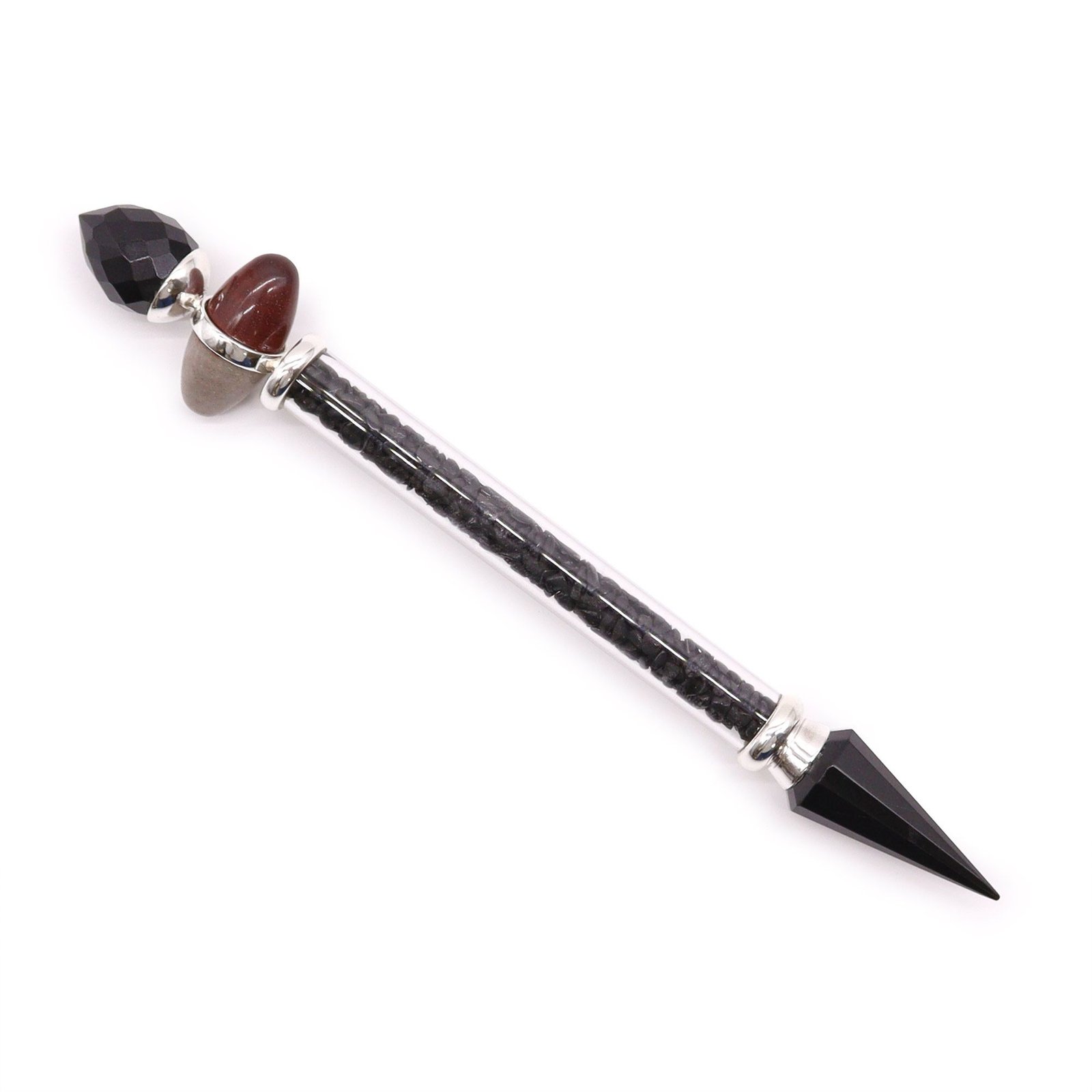 Magiška Shiva Lingam lazdelė „Black Tourmaline & Agate“ – apsaugos akmenų ritualas