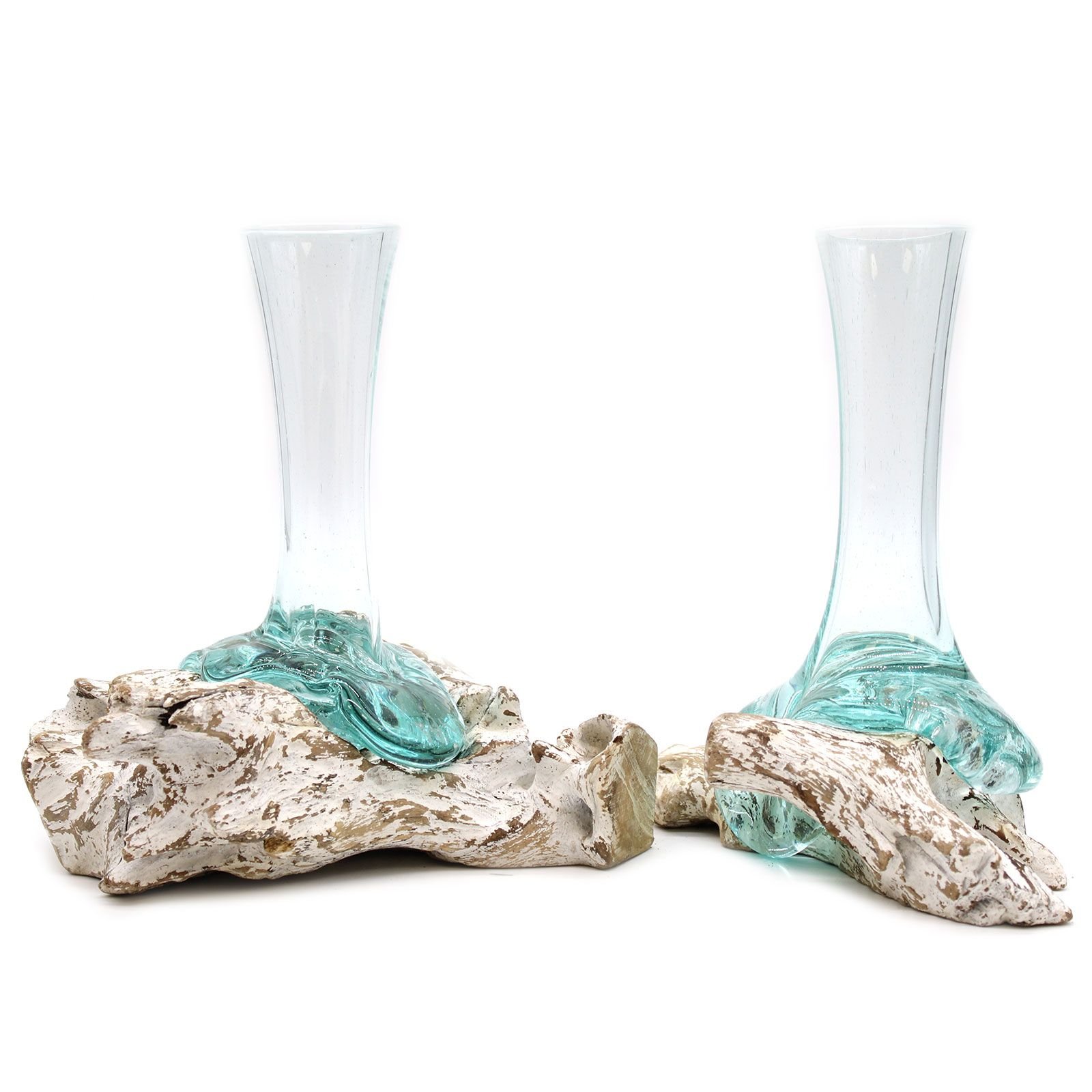 Alternative view of Vaza „Molten Glass on Whitewash Wood“ – vidutinio dydžio lydyto stiklo ir medžio akcentas
