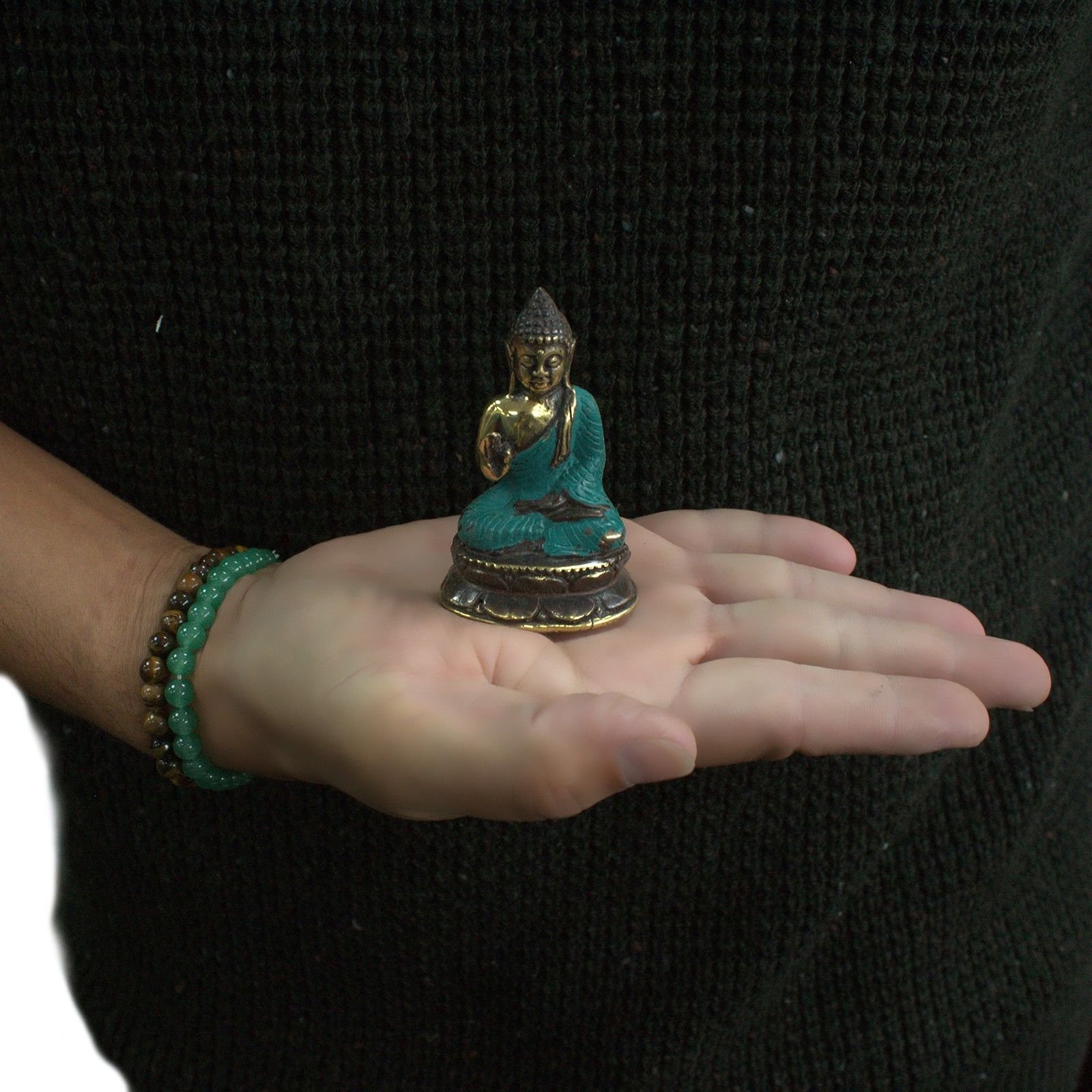 Alternative view of Mini Budos statulėlė „Mini Hand Up Sitting Buddha“ – žalvario ramybės akcentas namams