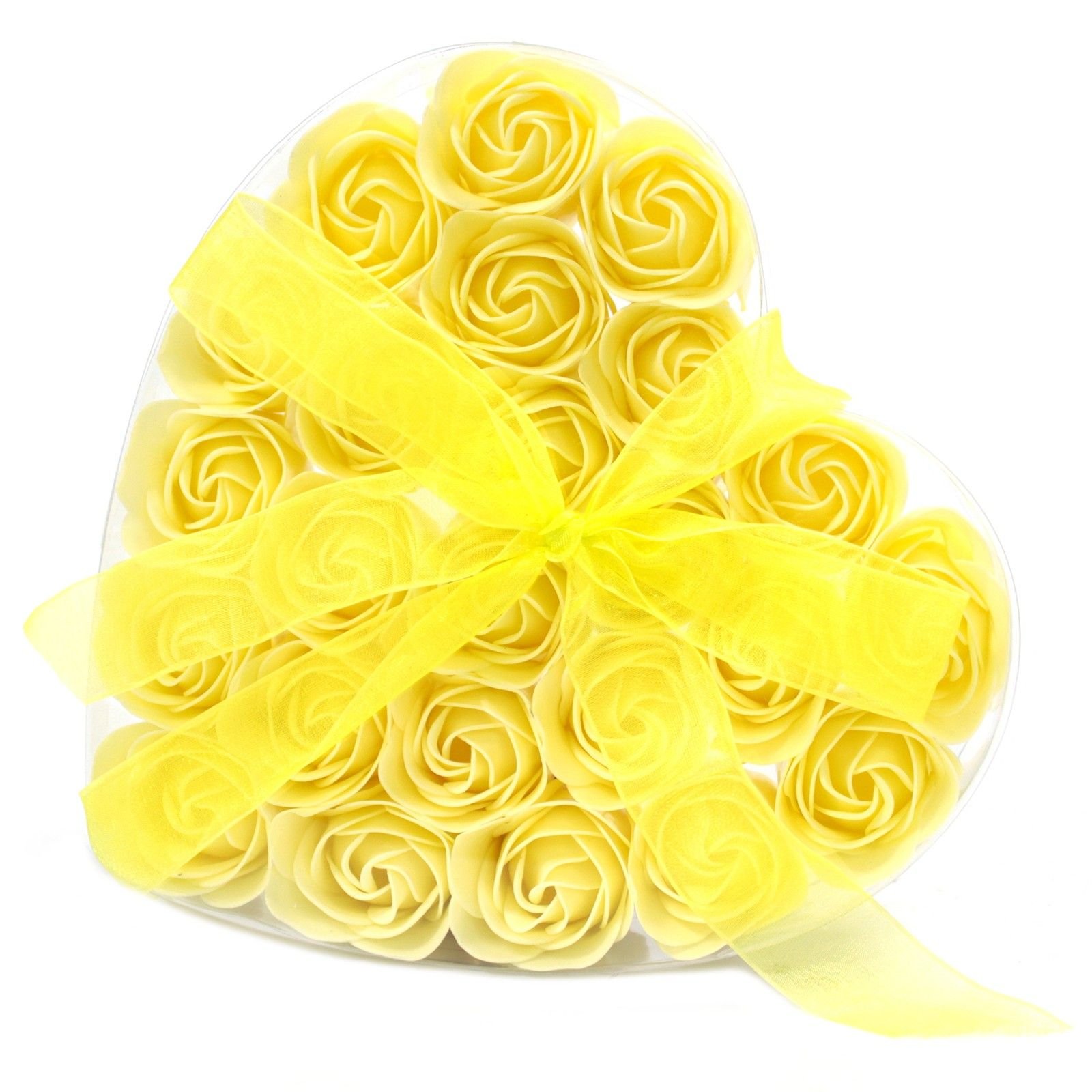 Muilo gėlių širdelės dėžutė „Yellow Roses“ – 24 geltonų rožių žiedų dovana