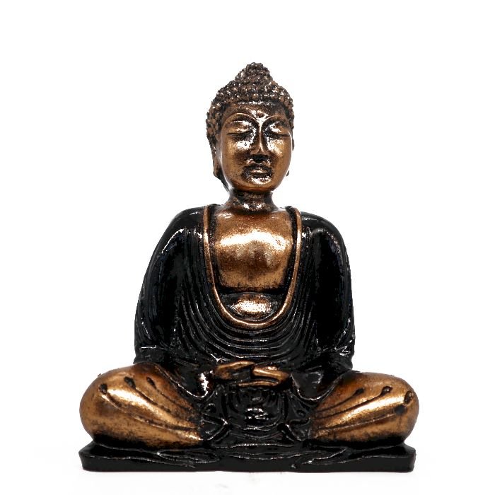 Juoda ir auksinė Budos figūrėlė „Black & Gold Buddha“ – vidutinio dydžio namų ramybės akcentas