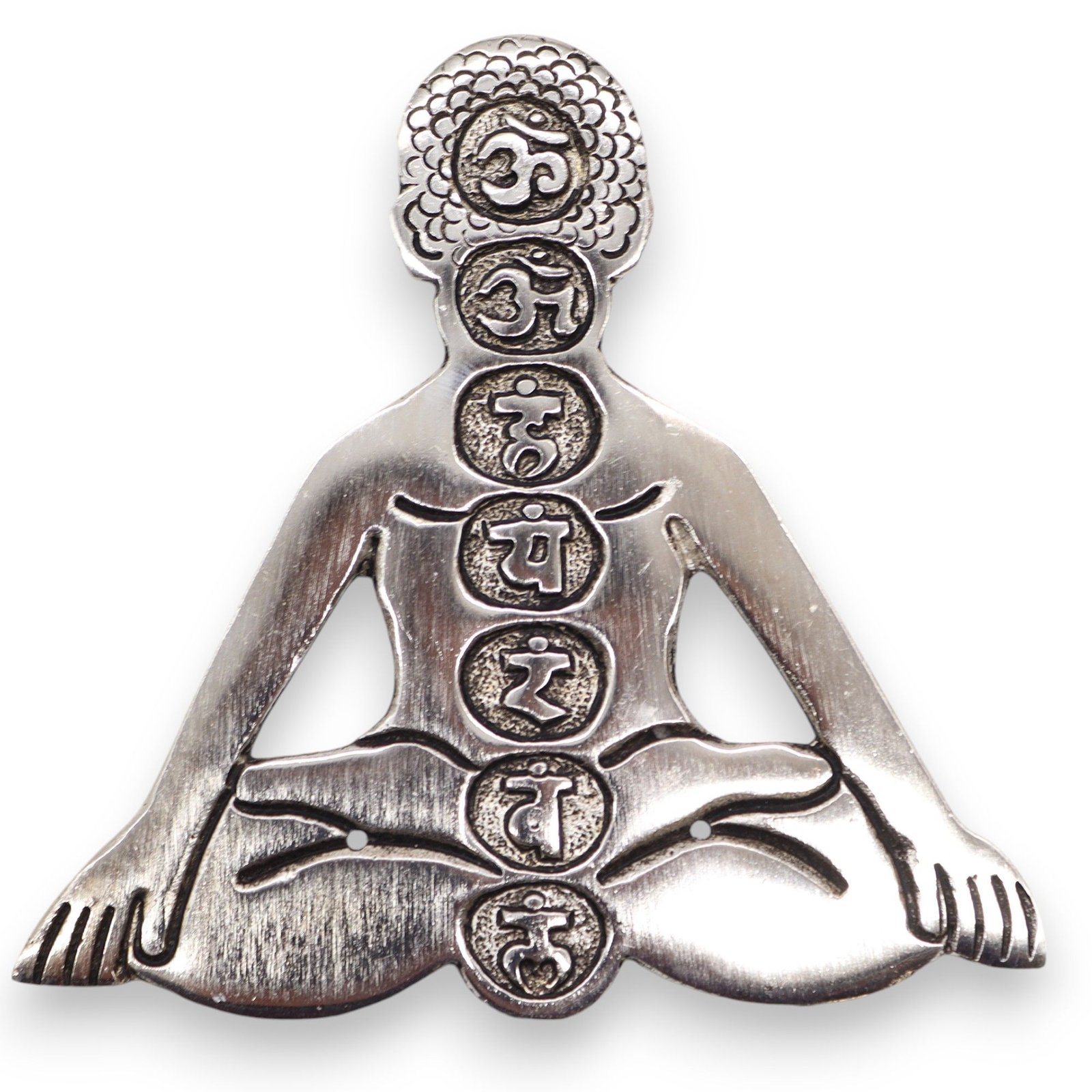Smilkalų laikiklis „Seven Chakra“ – poliruoto aliuminio 12 × 12 cm ritualo akcentas