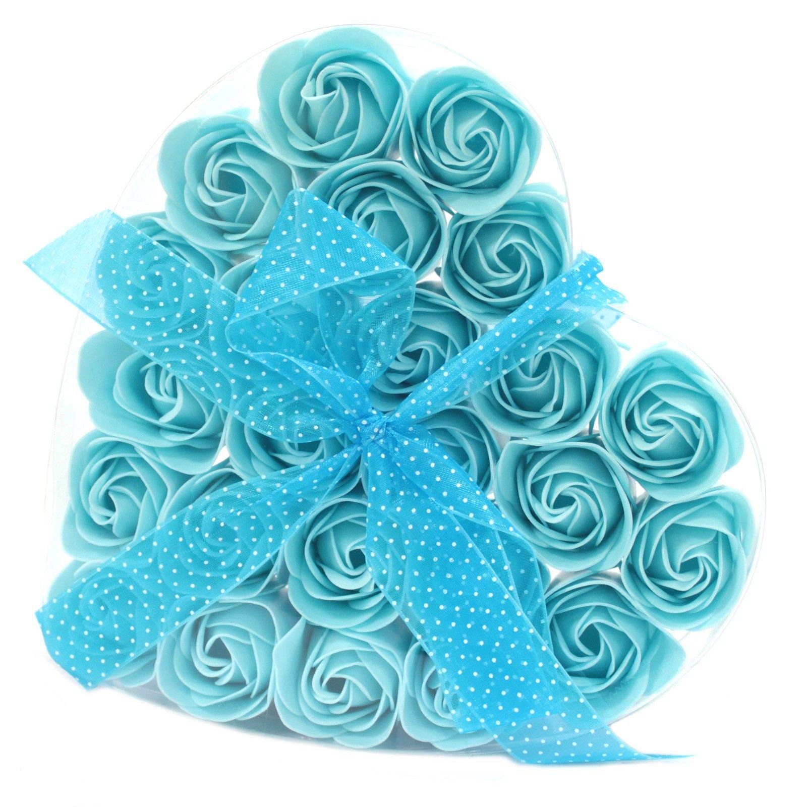 Muilo gėlių širdelės dėžutė „Blue Roses“ – 24 mėlynos rožės jaukiam dovanų ritualui